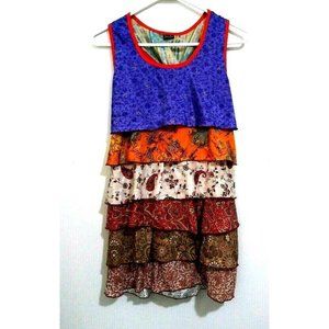 Silly Yeti Tank Top Recycled Silk Patchwork Festival Ruffled Boho W Tie Small